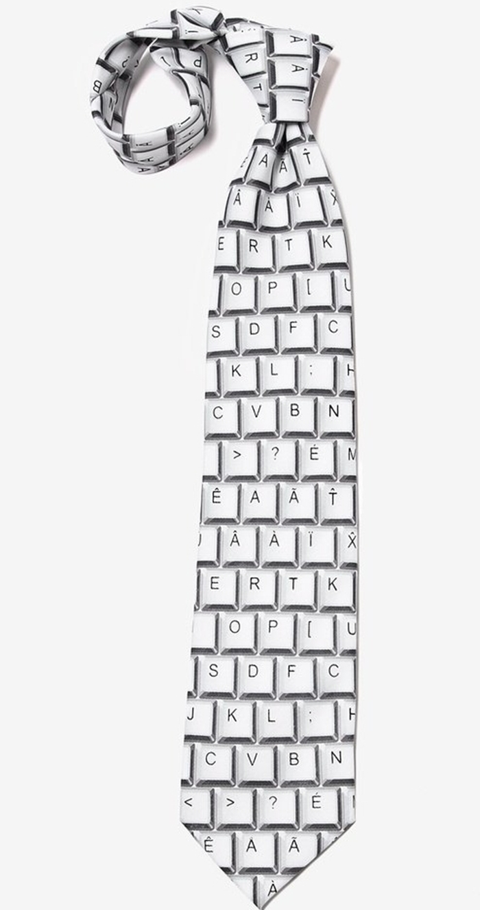 White Microfiber Extra Long Tie | Keyboard