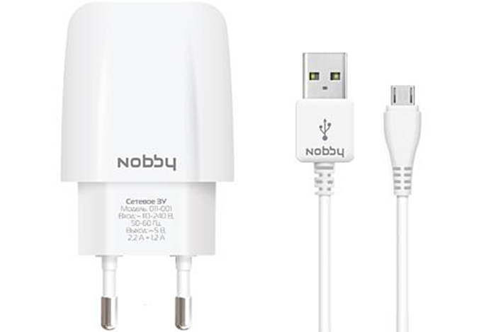 СЗУ Comfort 011-001 2USB 3.4А (2.1/1.2А) + кабель microUSB 1.2м, SoftTouch, бел. Nobby