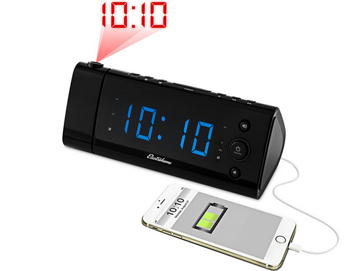 USB Charging Projection Alarm Clock Radio 